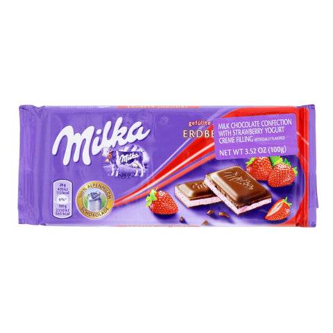 Milka Milk Chocolate Filled with Strawberry and Yogurt, 100g